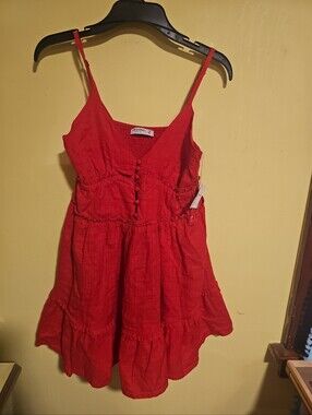 NWT Arizona Juniors Size XS Babydoll Mini Red Dress Tiered Skirt Button Front